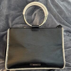 Brahmin black with white leather trim metal ring handles